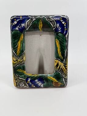 Castillo Mexico Pottery Picture Frame Hand Painted Floral Folk Art 1.12lb